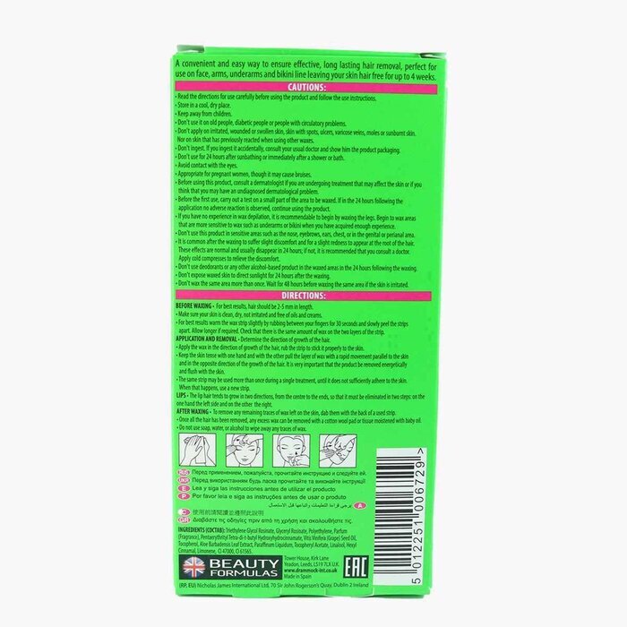 Beauty Formulas Aloe Vera Wax Strips Line Hair Remover Face & Bikini 36pcs(18x2sides